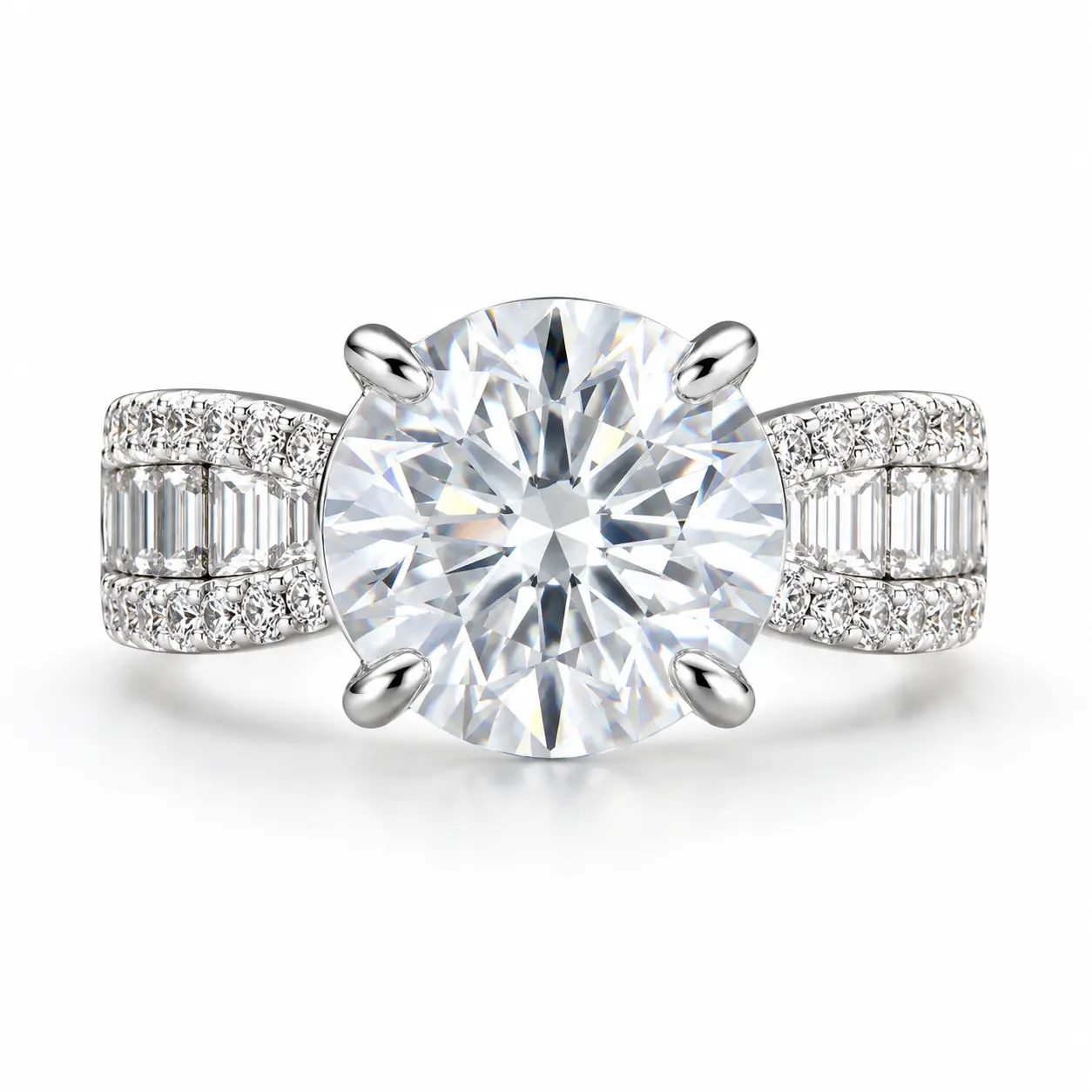 JPT-203-3CT Round Cut VVS1 Moissanite Adjustable Ring, US Size 5–9