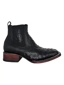 Botin Avestruz Negro (Piel Grabado)
