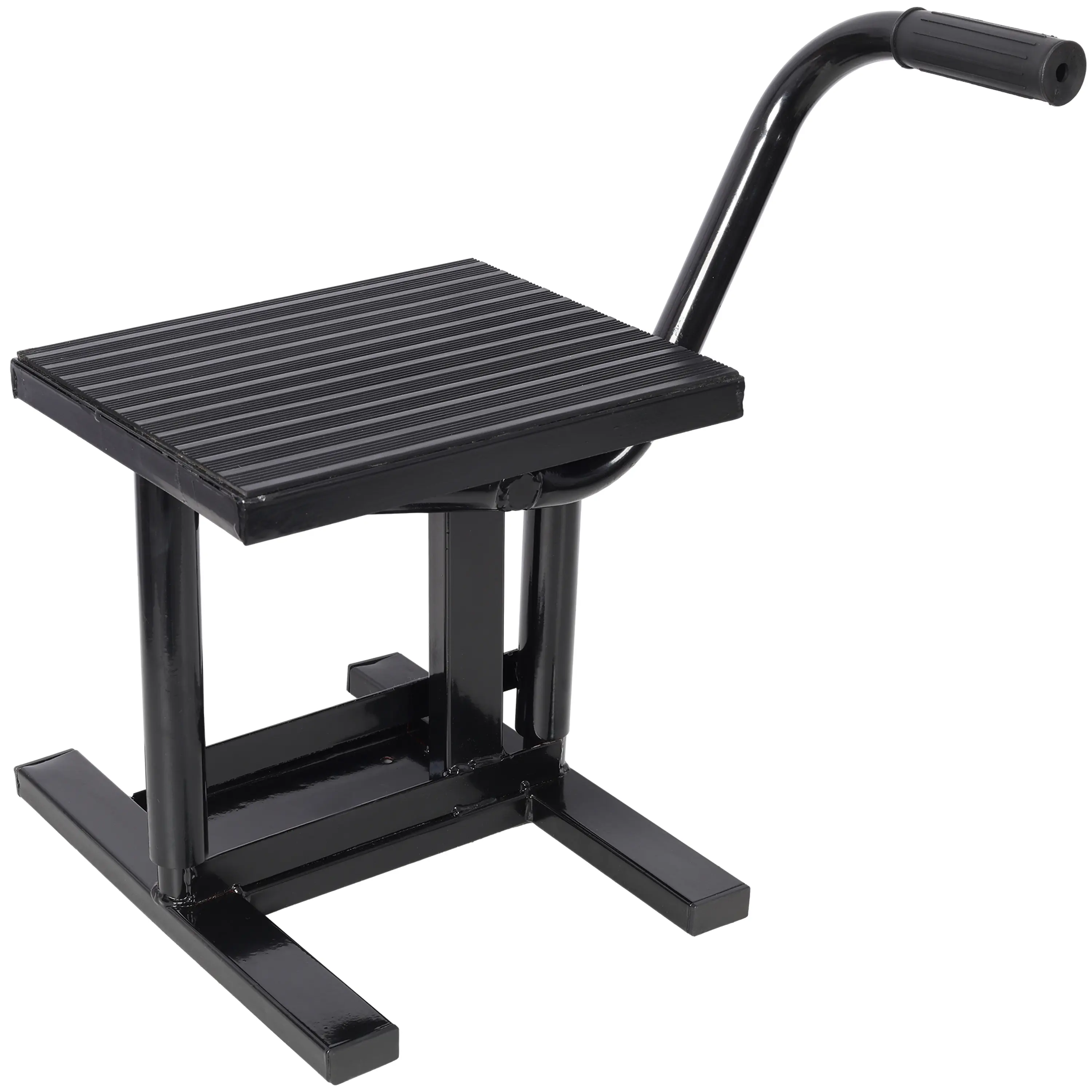1 x Compact Powder Coated Heavy-Duty Metal Freestanding Motorcycle Dirt Bike Jack Stand, Secure Base for Workshop Stability, Adjustable Height 11.875"-16", 330 LBS Load Capacity, Black Hardware Lift Tool