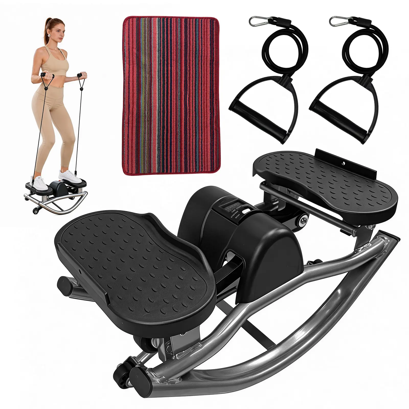 Multifunctional Ski Machine for Home Gym, Compact Rocking Stepper with Dual-Mode Gliding Motion & Built-in Counter, Space Saver