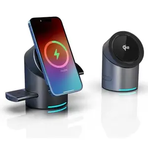 3-in-1 Qi2 Magnetic Wireless Charging Station, 15W Fast Charger with 1.5m USB-C to USB-C Cable for iPhone 12/13/14/15/16, Smart Watch & Wireless Earbuds