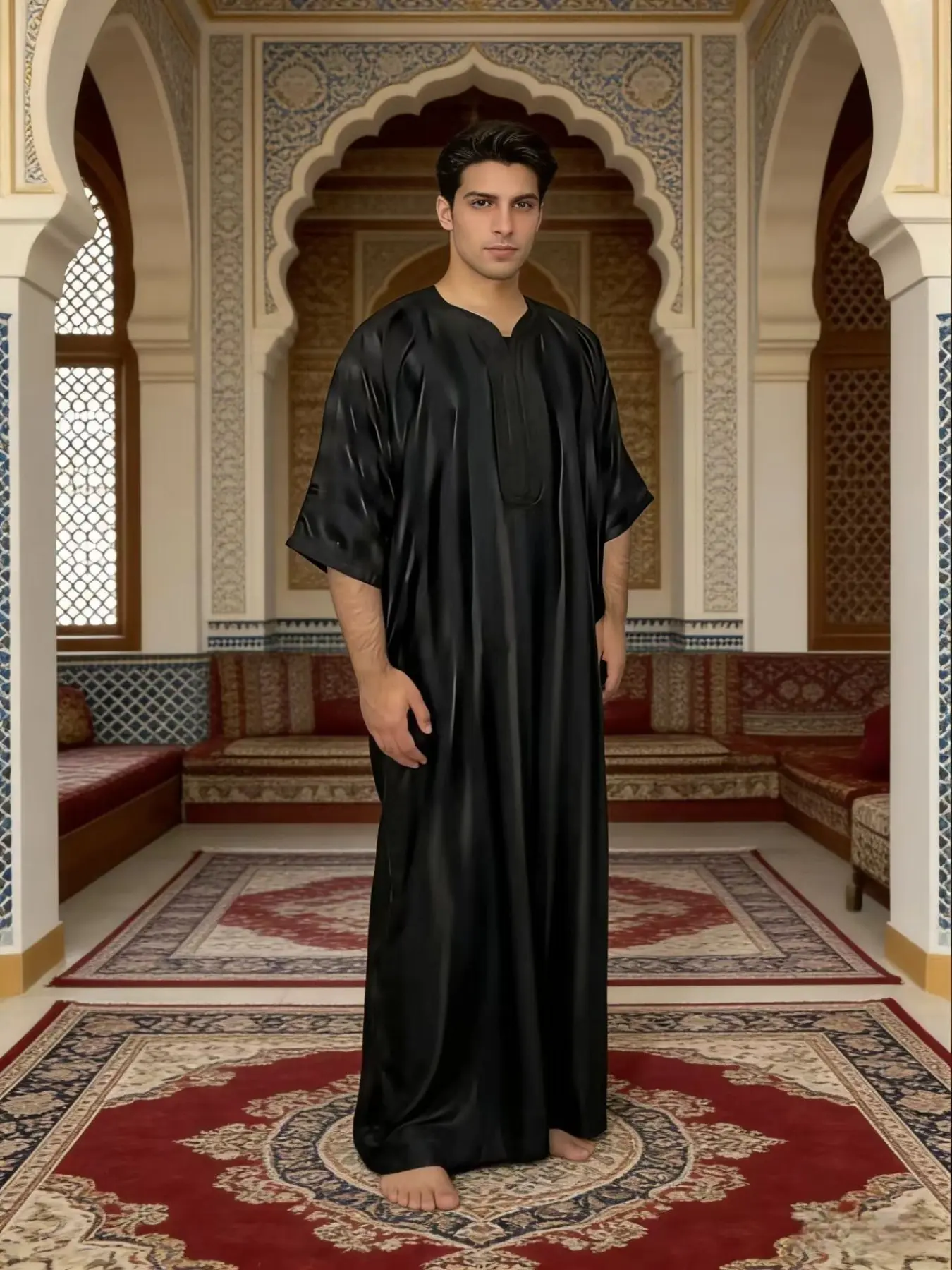 Muslim Men's Modest Thobe Moroccan Style Ethnic Embroidered Islamic Clothing, For Muslim, Traditional Arabic Robe, Loose Fit Jubba, Jubbah, All Seasons Wear, Festival Party Ramadan Gift