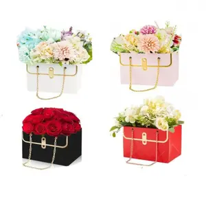 4 Piece Floral Gift Bags, Elegant Rose Paper Boxes, Classy Gift Box, Beautiful Gift Box, Gift Box Set, Wedding Bouquet Storage Buckets, Portable Flower Carrier Pouches, Party Supplies