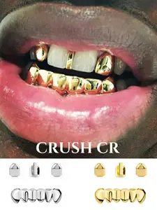 CRUSH CR 14/18K Gold Plated Grillz Set for Women Hypoallergenic Removable, Perfect for Hip Hop Concerts Streetwear Fits Club Nights Urban Street Style Durable Tarnish-Resistant Plating Ideal Bling Dental Jewelry to Elevate Your Unique Style