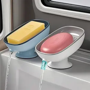 Creative Self-Draining Soap Dish, Suction Cup Soap Saver Holder, No Drilling Easy Install, Keeps Soap Dry & Clean, for Bathroom Shower Kitchen Sink, Perfect Gift, Must Have Bathroom Accessory