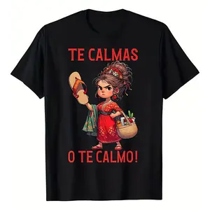 Summer t Shirts Women's Funny Mexican Spanish Mom "Calm Or I Will Calm You" Graphic T-Shirt Tshirt Round Neck