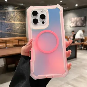 Magnetic matte dazzling color gradient phone case suitable for iPhone 17, 16, 15, 14 Plus, 13 Pro, 12 Pro, 11 Pro Max supports wireless charging, dazzling laser, four corner shockproof male and female protective case, Halloween gift