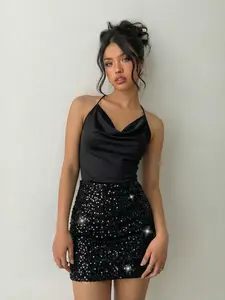 Women's Party Sequin A-Line Skirt, High Waist Bodycon Short Dress, Fashionable Slimming Style, Chic, Perfect for Parties and Events