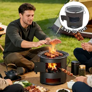 Small Outdoor Charcoal Grill, Multifunctional BBQ Pit, Camping Wild Cooking Stove, Handheld Design, Portable, Ventilated Door, Easy Control