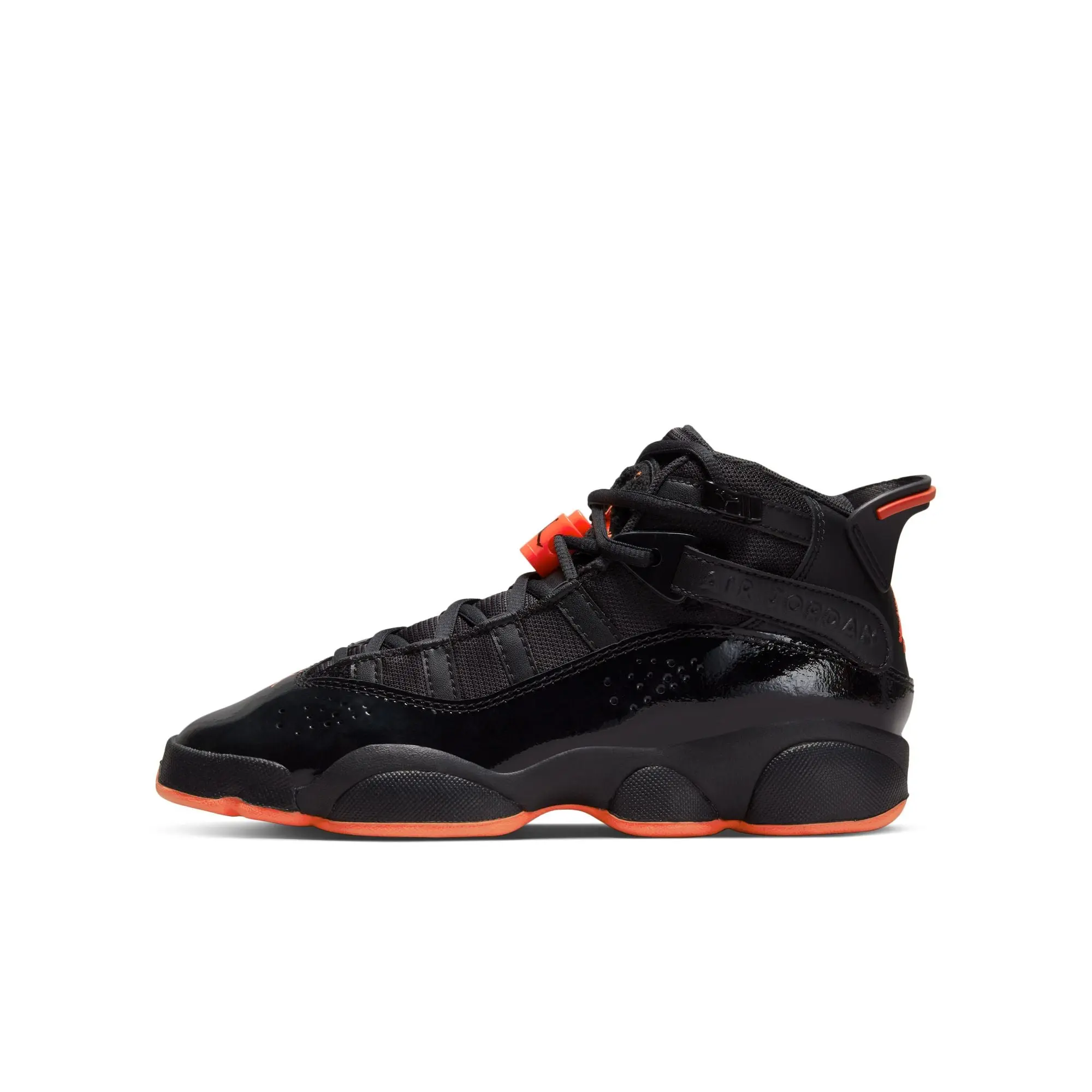 Kids' Basketball Sneakers (Hoop Shoes) - 6-10 Years, Black & Infrared Synthetics Leather High-Top Athletic Shoes with Lightweight Cushioned Sole, Heel Tab for Sports, Athletic Wear