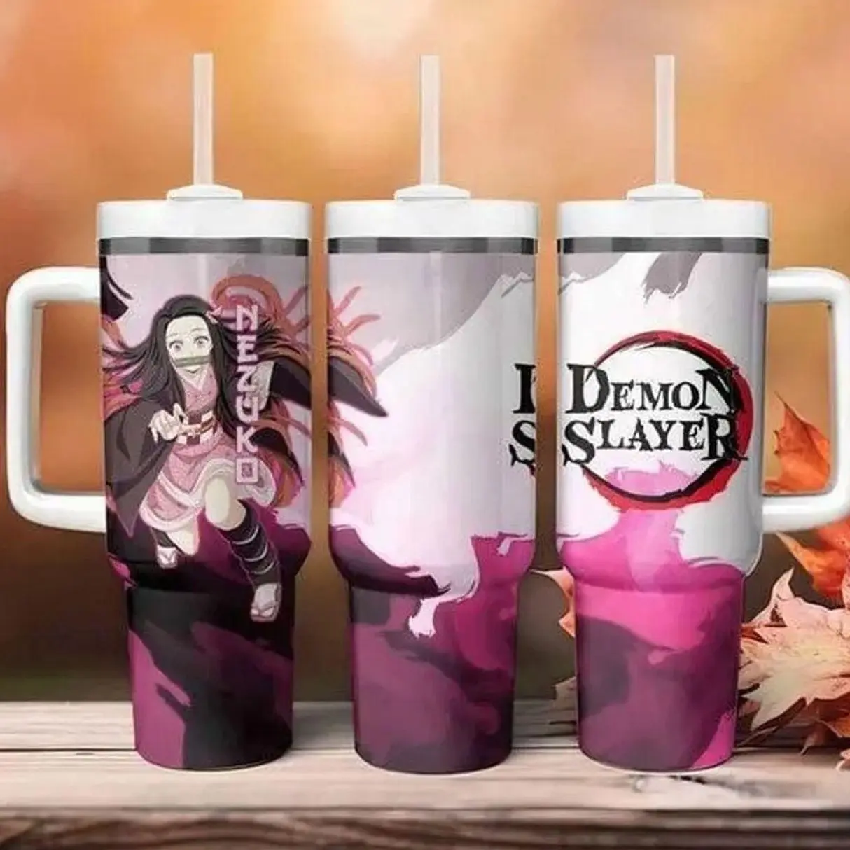 Popular Nezuko Kamado Demon Slayer 40oz Tumbler With Handle and Straw, Kimetsu No Yaiba Stainless Steel Travel Mug, Anime Gift For Demon Slayer Fans and Collectors - Limited Stock