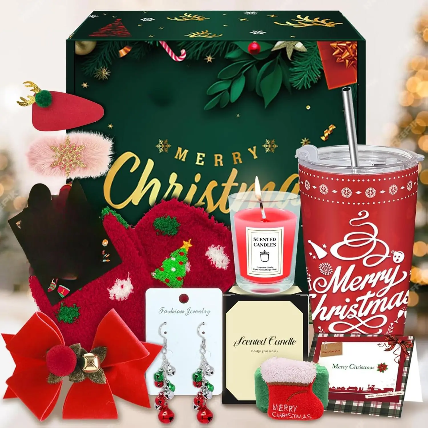 Christmas Gifts for Women, 2024 Unique Christmas Gifts, Xmas Gift Baskets with 20 Oz Tumblers, Candle, Ideas Xmas Gift for Mom, Teachers, Sister.
