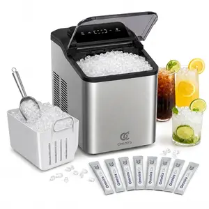 OMNIRA Fast Nugget Ice Maker, 35lbs/24H Pebble Chewable Ice Machine Countertop, Powerful Self-Cleaning Pump with 8-Pack Cleaner, Stainless Steel, Dual Ice Scoops for Camping, Home, RV