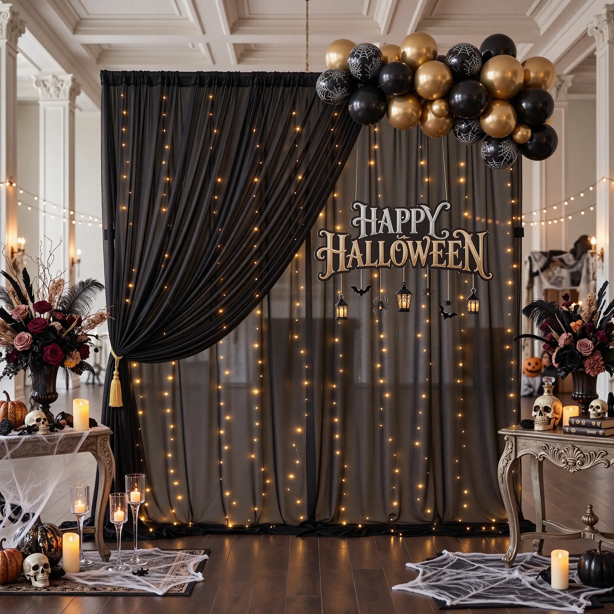 2-Panel 5ft x 10ft Hangable Polyester Wall Backdrop Curtain with 4 Inches Pole Pocket, Durable Tulle Fabric Sheer Drapes, LED Party Lights Compatible, Gentle Washable for Wedding Photography, Birthday & Bonfire Decor