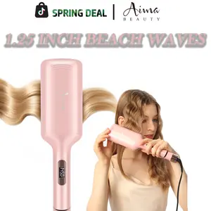 【UPGRADE】Aima Beauty 1.25 inch Beach Waves, Mermaid Hair Waver Crimper, Ionic Ceramic French Curling Iron for Effortless Natural Waves, Dual Voltage Travel Hair Tools,Spring Travel Gift for Women Mothers, Wives Female Loose Wave