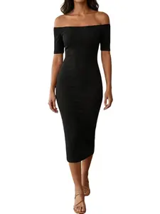 Women's Simple Hepburn Style One-Shoulder Knit Dress, Medium-Length Slim Fit A-Line Midi Dress, Elegant Versatile Business Casual Long Dress