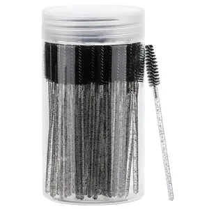 100 Disposable Eyelash Brushes, Crystal Brow Brush for Lash Extensions, Cosmetics Eyelash Brush with Container Included