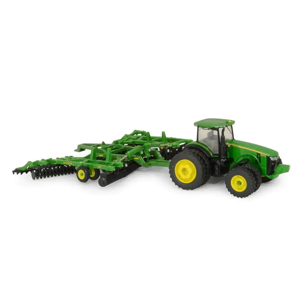 ERTL John Deere 8320R Tractor with Model 637 Disk Set 1:64 Scale Die-Cast Wheels Soft Tires 3-Point Hitches Console Lever Detail Mirrors