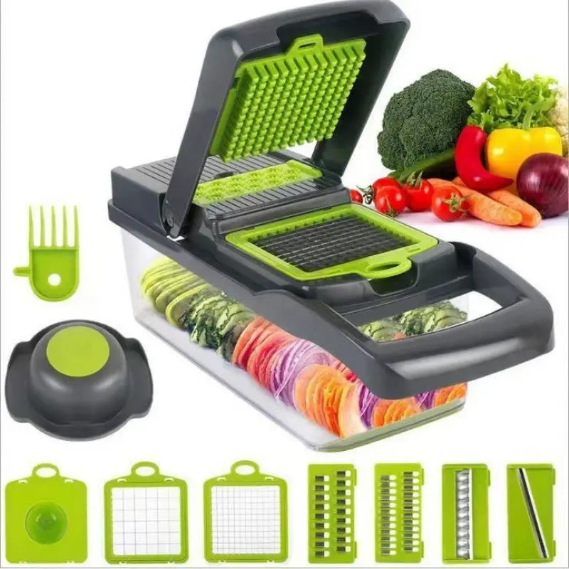 14 in 1 Multifunctional Vegetable Chopper, Pro Onion Dicer, Kitchen Food Slicer Cutter Chopper, Veggie Chopper with 8 Blades and Container for Carrot and Garlic