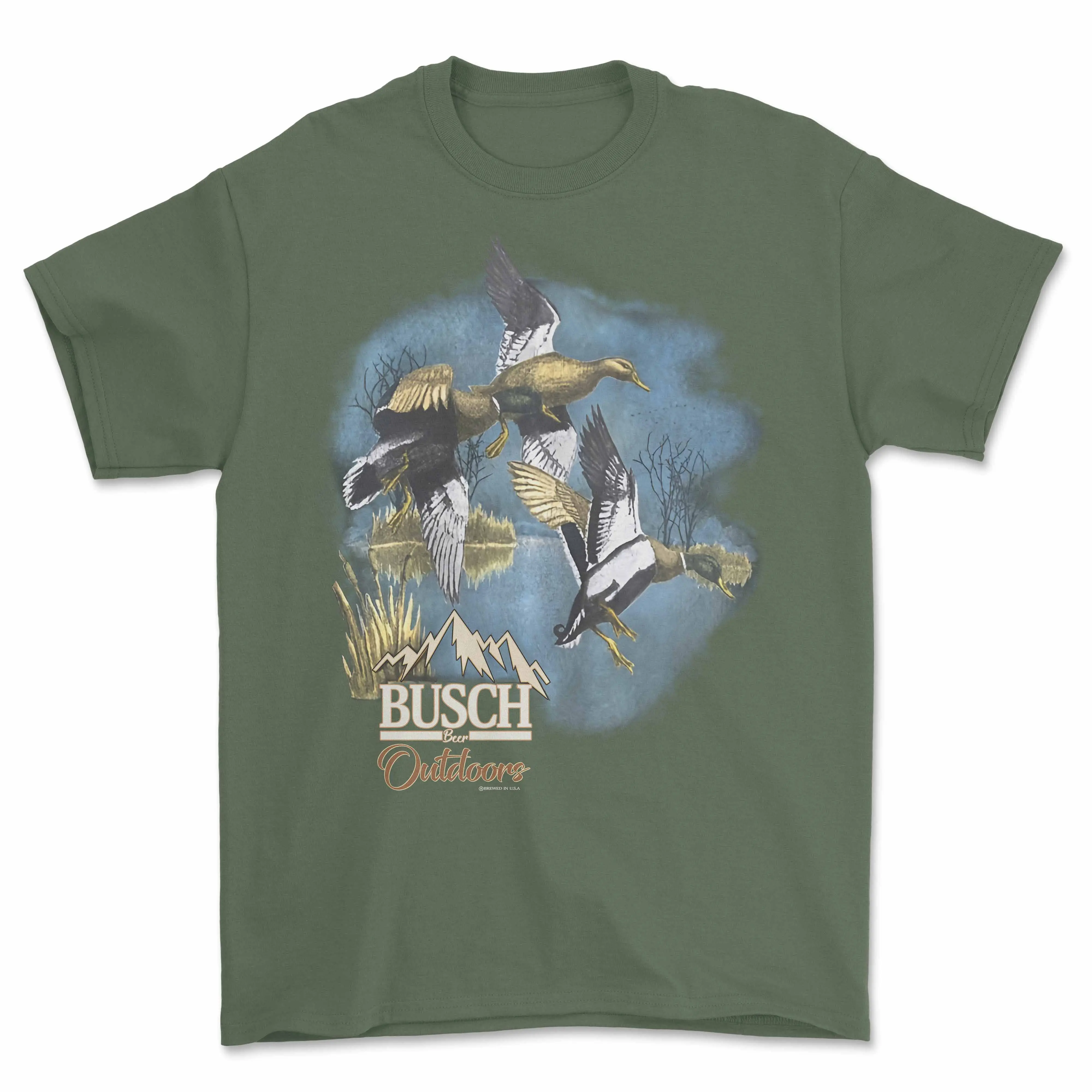 Retro Busch Beer Outdoor Military Green T-shirt Size S-3XL
