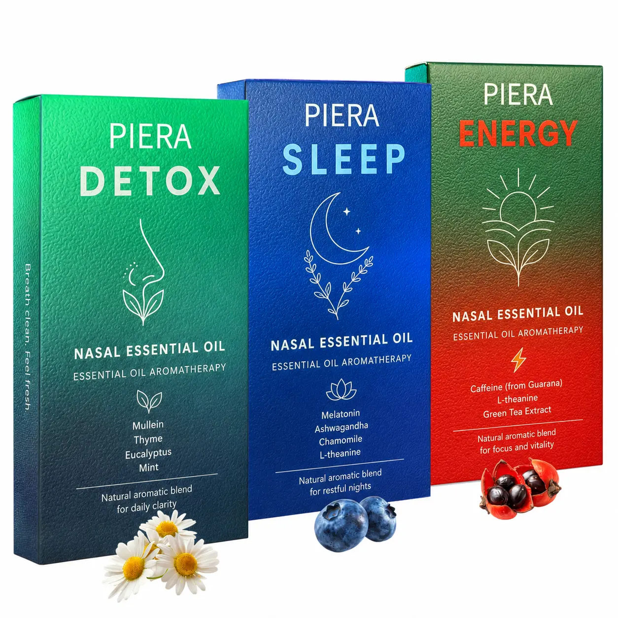 PIERA Non-Electric Aromatic Nasal Sticks, No Battery or Heat, Watermelon, Blueberry and Cool Mint, 3 Pack