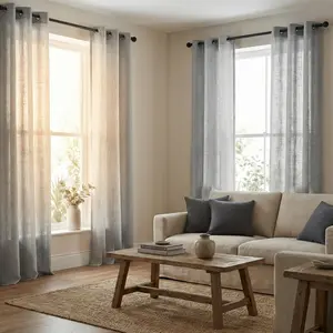 Cozy Curtain 4pcs 34x84 inch Grommet Top Curtains, Solid Color Belly Linen Fabric with Slub Yarn Texture, Stylish Window Drapes for Home Decoration FT2503, Pleated Curtains