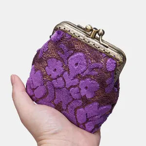 Burnout Velvet Purple Double Kiss Clasp Coin Purse