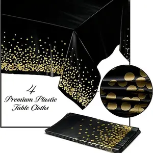 4PCS/set Disposable Party Table Cloths, Golden Dot Tablecloths | Plastic Tablecloth | Paper Tablecloth for BBQ, Party, Fine Dining, Birthday Parties Wedding Anniversary Baby Shower，party decoration, Party Event Props