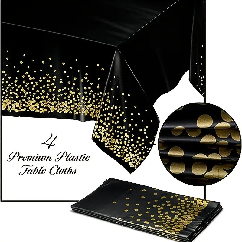 4PCS/set Disposable Party Table Cloths, Golden Dot Tablecloths | Plastic Tablecloth | Paper Tablecloth | Table Cover for BBQ, Party, Fine Dining, Birthday Parties Wedding Anniversary Baby Shower, Party Decoration Supplies, Party Event Props