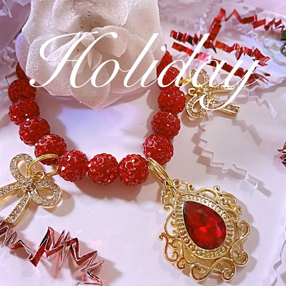 Christmas red Rhinestone beaded stretch bracelet,Red stretchy crystal bracelet, 10 mm beads,sparkly stretch bracelet