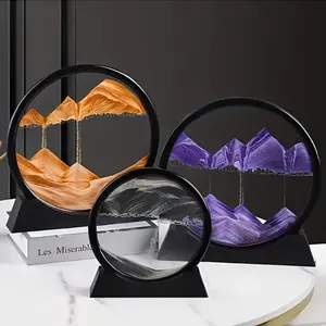 Sand Sculpture Sand Painting Moving Sand Tray Glass Craft 3D Hourglass Home Desktop Decoration Ornaments, Unique Art Decor for Living Room & Office