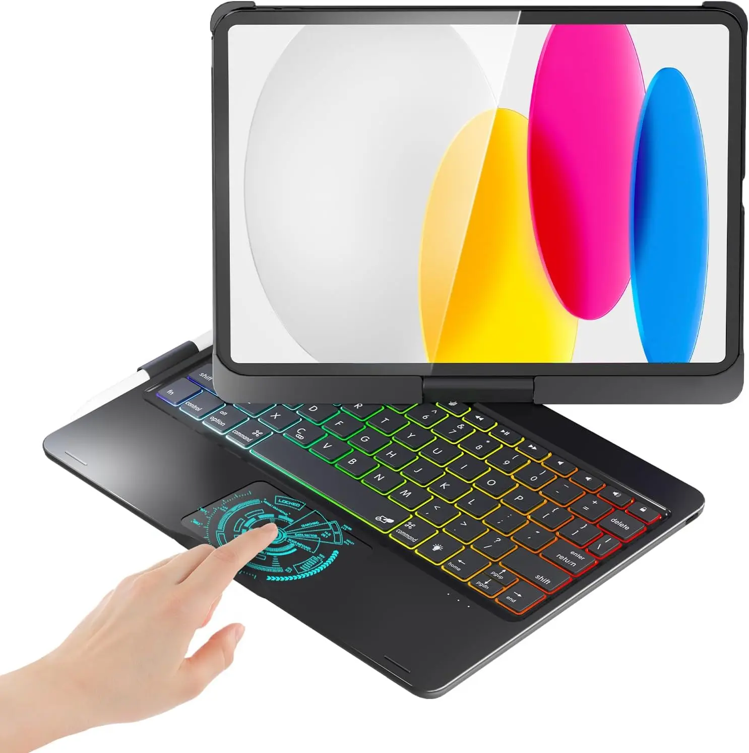 iPad 10th 11th (A16) Case with Keyboard&iPad Air 11(M4,M3,M2),360°Swivel,7 Use Modes,Rainbow Backlight Keyboard for iPad Pro 11(1st/2nd/3rd/4th Gen)&iPad Air 5th/Air 4th-Black