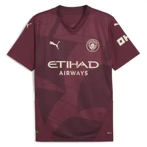 PUMA Mens Manchester City F.C. Third V Neck Short Sleeve Soccerjersey Casual - Red