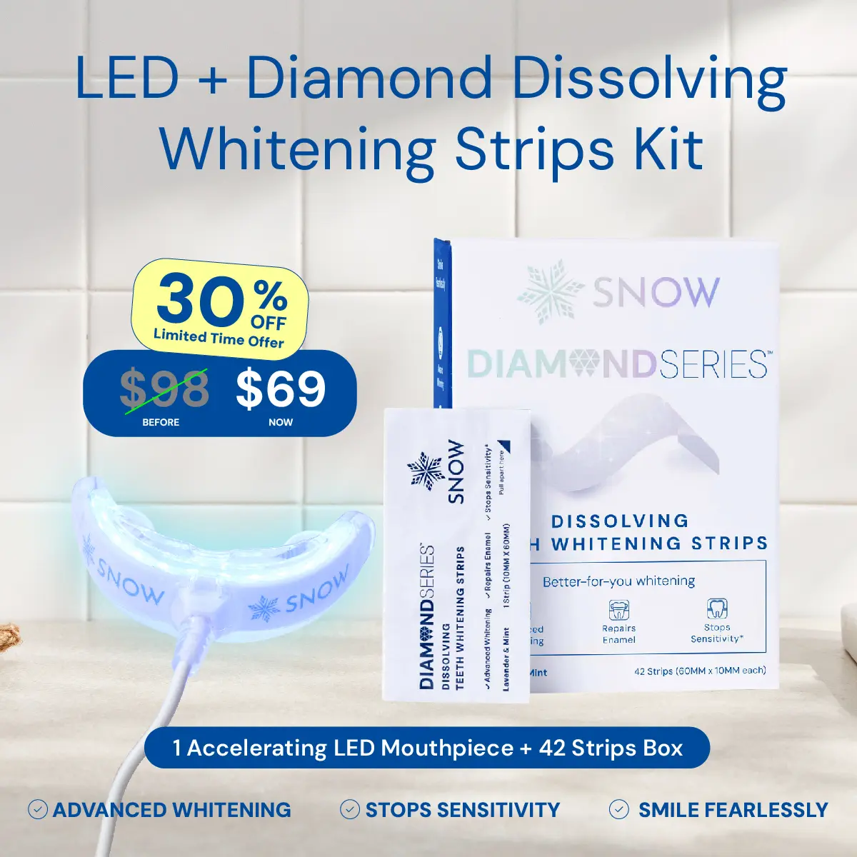 LED + Diamond Dissolving Whitening Strips Kit