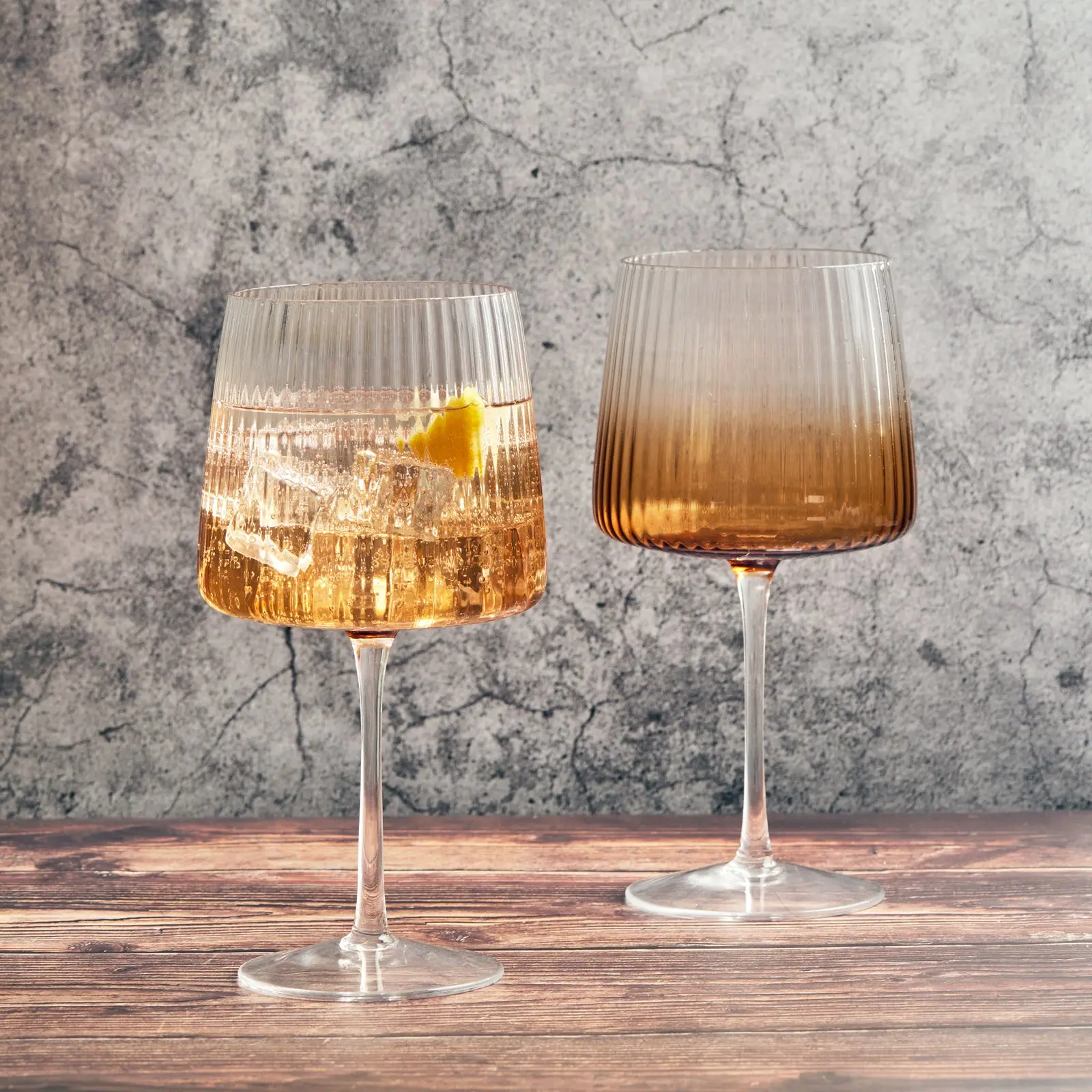 Anton Studio Designs Empire Amber Ribbed Gin Glasses, Set of 2