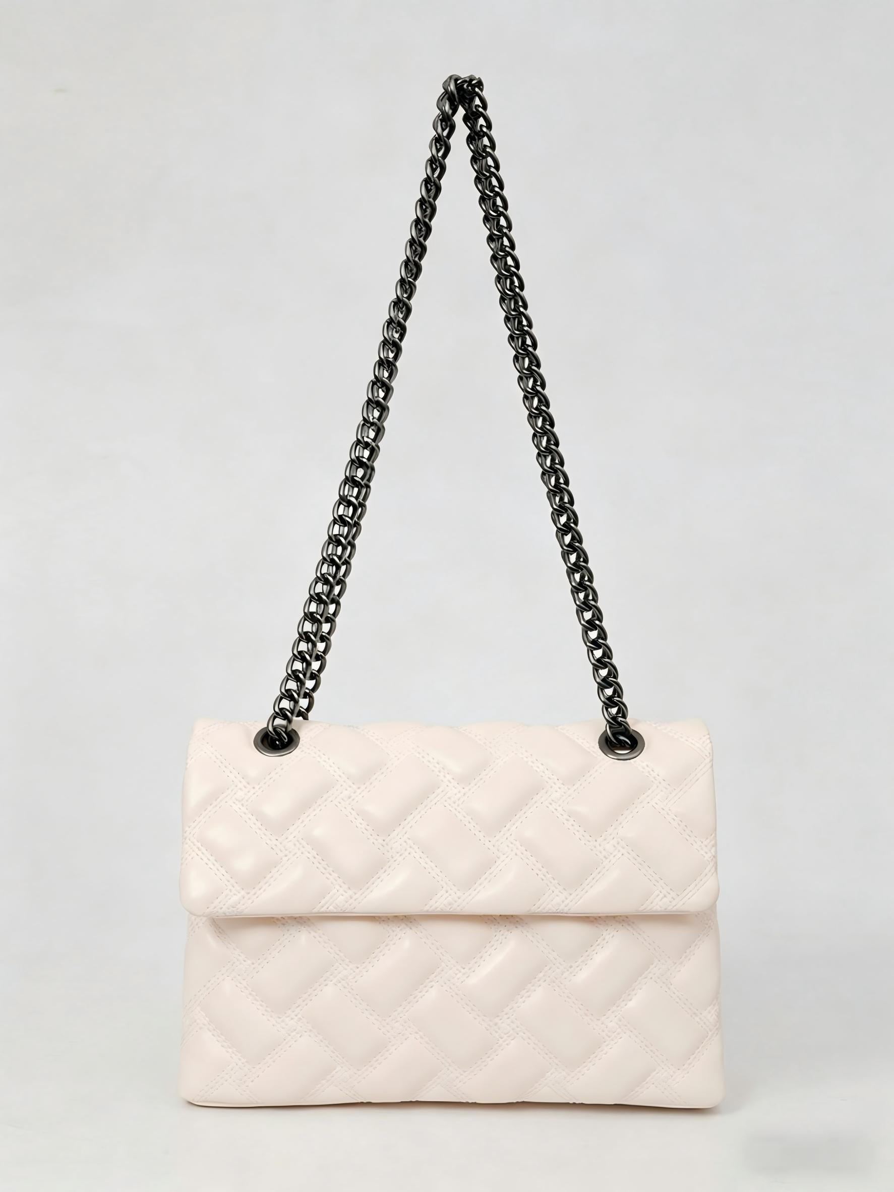 2026 New European Style Chain Messenger Bag, Plaid PU Material, Large Capacity, All Seasons, Perfect for Commuting and Daily Use