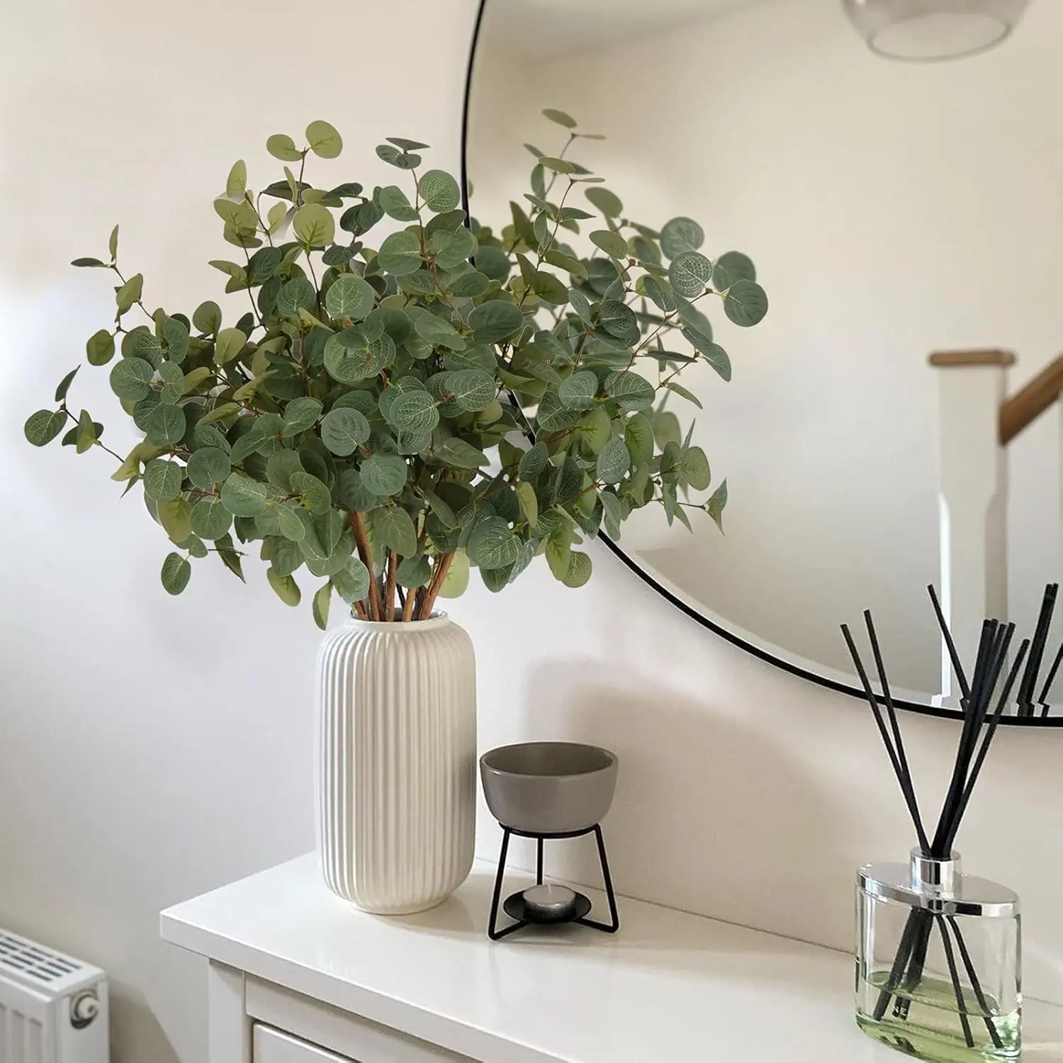 Beferr 6Pcs Tall 24in Silk/Plastic Faux Eucalyptus Stems, Decorative Faux Leaves Branches, Fake Greenery for Home, Wedding Decor Vases, Natural Look