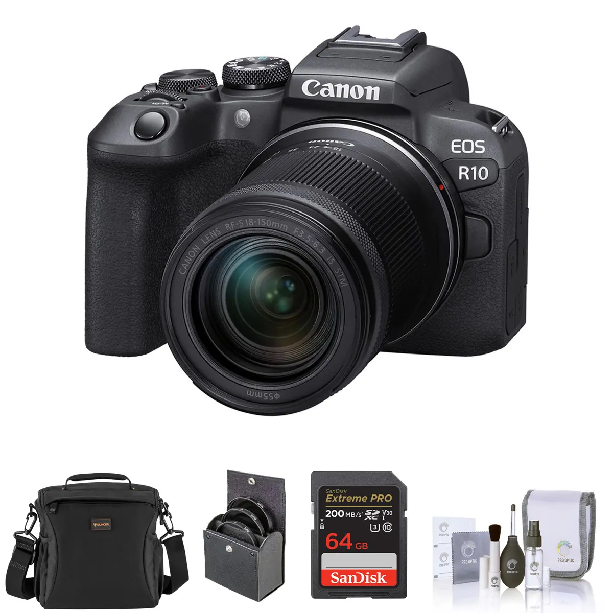 Canon EOS R10 Mirrorless Camera with RF-S 18-150mm f/3.5-6.3 IS STM Lens, Bundle with 64GB Memory Card, Shoulder Bag, 55mm Filter Kit and Cleaning Kit