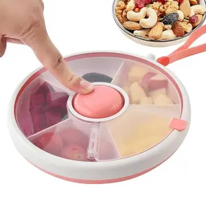 Anti-Spill Rotating Snack Box Container, 5-Grid Food Distributor with Lid, Press & Rotate Reusable, Dustproof Moisture-Proof, BPA-Free Travel Essential, Food Storage Organizer