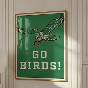 [SALE UP TO 43%] Philadelphia Go Birds Poster, Retro 1990s Eagles Wall Art, Philly Sports Print for Game Room, Man Cave, or Football Fan Gift [UNFRAMED]