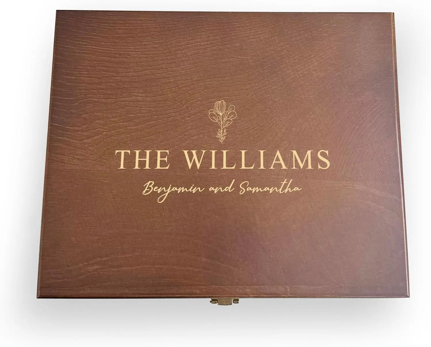 Krezy Case Wedding Memory Box Personalized Keepsake Wood Box Walnut Colored Custom Engraved Wooden Box for Couples Classic Design Secure Metal Hardware