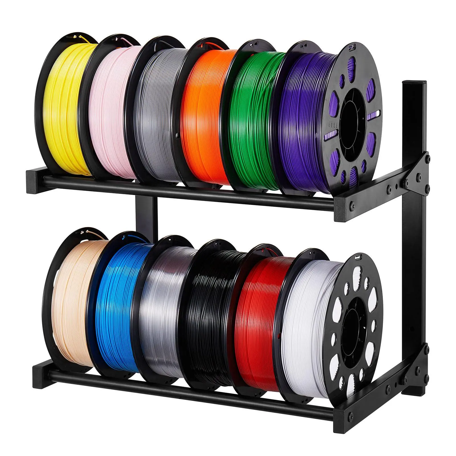 VEVOR Wall Mount Printer Filament Storage Rack,  2-Tier Wall Bracket Storage Shelf, Rolling Filament Spool Holders Racks with Wheels, Filaments Organzied for 3D Printing Studio, Workshop (Shelf Only)