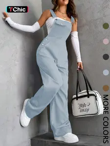 Women's Plain Pocket Overalls, Casual Comfy Fitted Overalls for Daily Wear, Ladies Clothes for All Seasons, Womenswear
