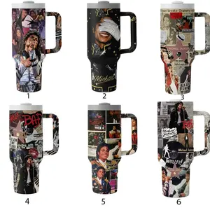 Michael Jackson King of Pop 40oz Tumbler with Handle - Thriller & Bad Era Music Collage - Iconic Billie Jean Smooth Criminal Design - Insulated Stainless Steel Mug - Essential Fan Collectible