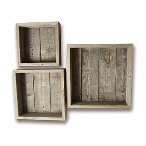 Reclaimed Wood Shadow Box with Wood Backing – Floating Shelves – Set of 3 Weathered Gray Farmhouse Box Frames Wooden Decor Shelf