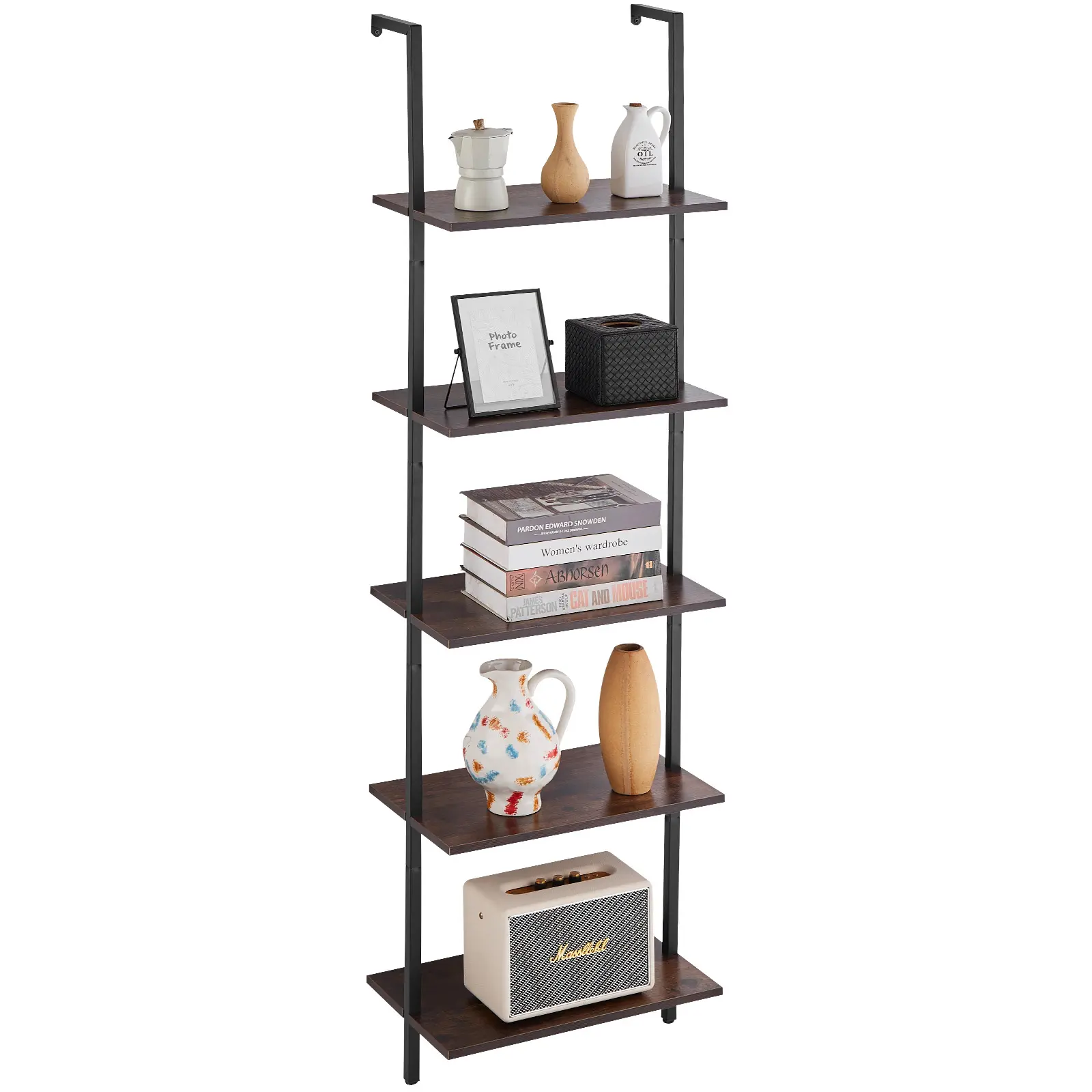【DealsForYouDays】VEVOR Wall-Mounting Steel Industrial Square Pipe Floating Shelf, 5-Tier 17.3x11.8in Rustic Look Decorative Space-Saving Accent Shelf, Multifunctional Bracket for Kitchen, Bedroom, Easy Installation, Black, Study