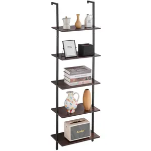 VEVOR Industrial Square Pipe Shelf, 5 Tier 17.3x11.8in, Wall-Mount Floating Rustic Wood Shelves Bracket Display Bookshelf,Storage Rack Sundries Holder for Kitchen Bedroom Bathroom Living Room, Black