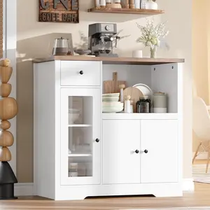 Gaomon Modern Adjustable Freestanding Microwave Cabinet - Minimalist Steel-Frame P2-MDF Buffet Sideboard with Storage, Clean Lines, Safety Lock for Kitchen, Living Room, Adjustable Storage Cabinet, Freestanding Buffet Cabinet