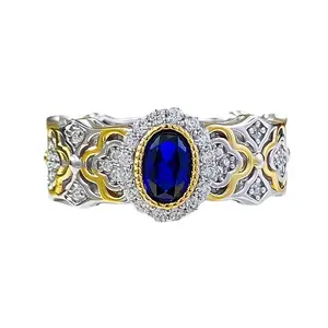 2024 New 925 Silver cloth home French Romantic 4*6mm synthetic royal sapphire ring Luxury high-end wedding and banquet jewelry