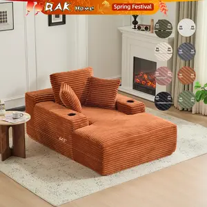 QAK 64‘’ Boneless Chaise Lounge, Upholstered Sofa Bed with Throw Pillows and Armrests, Indoor Sleeper Chair Luxurious Plush Corduroy Chair Bed for Living Room No Assembly Required